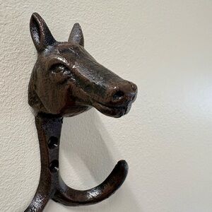 Cast Iron Horse Head Wall Hook - Brown